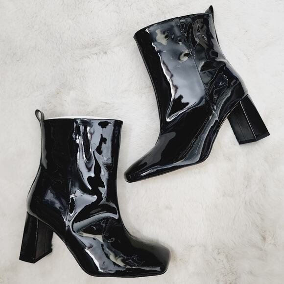 NEW Good American Black Patent Leather Square Toe Ankle Boot - Picture 8 of 8